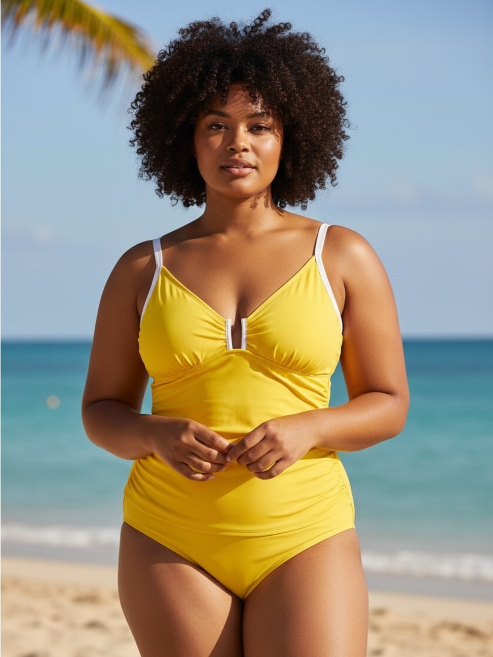 SHADE & SHORR plus size Yellow One-Piece Swimsuit with White Trim size 16